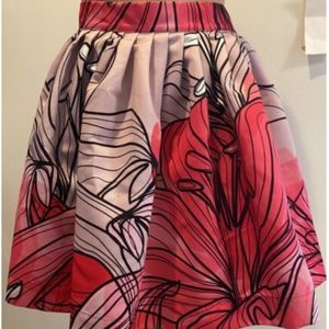 NWT MARCO BOLOGNA hot pink baby pink & black printed pleated full skirt SZ small